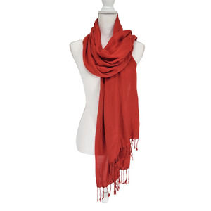 World Market Rectangle Scarf Shawl Red-Orange Tassels